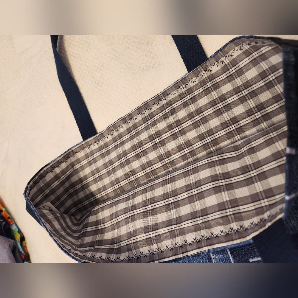 Handmade Blue Cotton Tote Bag - Picture 3 of 4